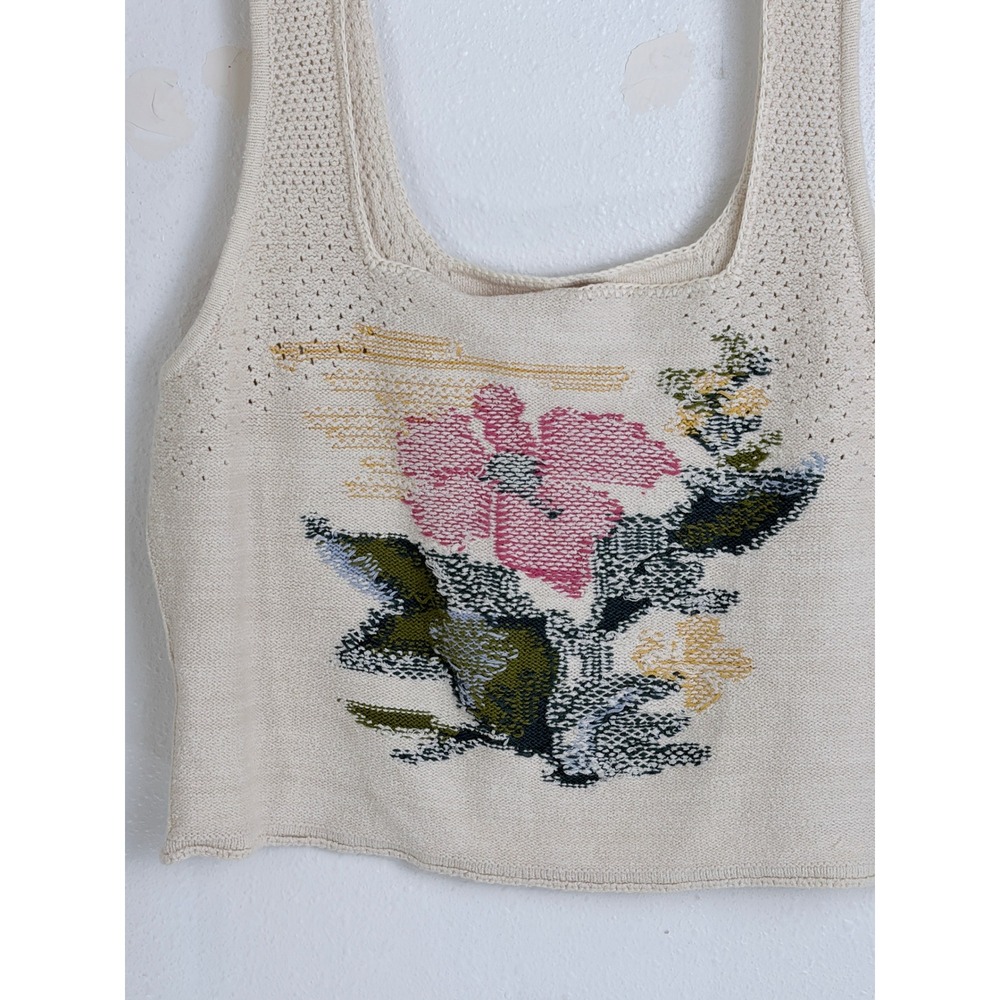NWT  Pilcro Anthropologie Floral Intarsia Knit Tank Top Cream XL - Picture 2 of 11